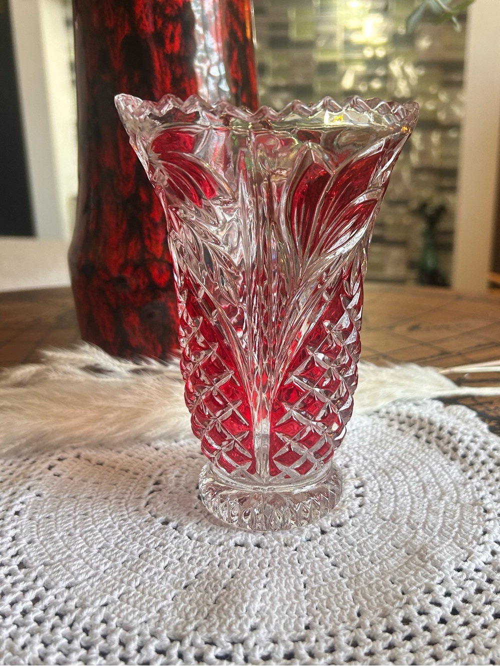 Vintage Anna Hütte Ruby Cut to Clear Crystal Vase | German Bleikristall Crystal